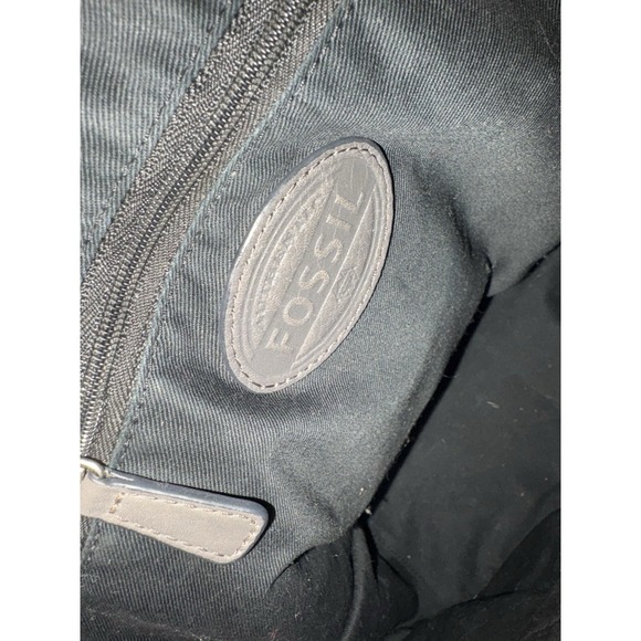 Vintage FOSSIL Genuine Grey/Black/Tan Leather Tote Shoulder Office Handbag - Picture 6 of 6